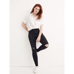 Madewell Black Sea 9" Mid Rise Distressed Skinny Jeans 27